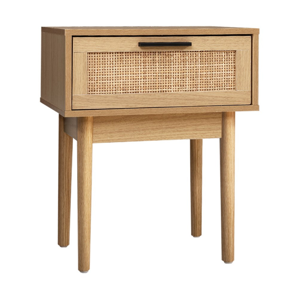 Artiss Bedside Table Nightstand Storage Cabinet Rattan Wood