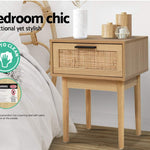 Artiss Bedside Table Nightstand Storage Cabinet Rattan Wood