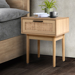 Artiss Bedside Table Nightstand Storage Cabinet Rattan Wood