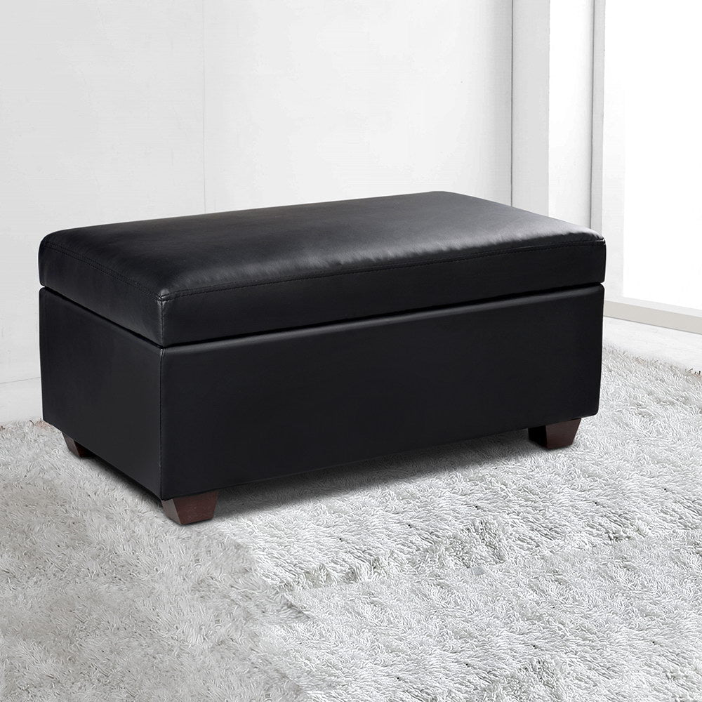 Artiss Faux PU Leather Storage Ottoman - Black