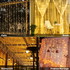 USB Powered 300 LED Curtain String Light with 8 Modes and Remote Control for Bedroom Party Wedding Decorations