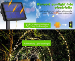 Waterproof 200 LED Solar Powered Outdoor Lights with 8 Lighting Modes 20m