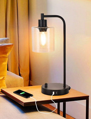 Industrial Bedside Table Lamp with 2 USB Ports