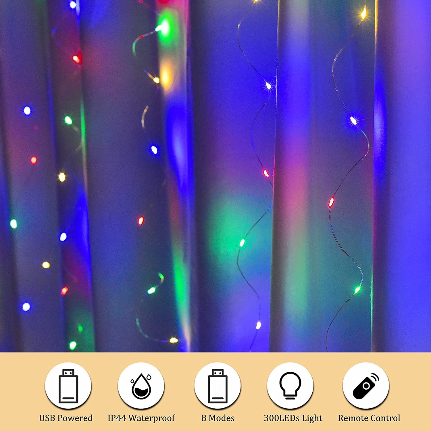 Waterproof LED String Lights Curtain USB Powered