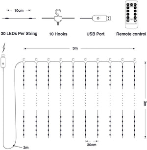 Waterproof LED String Lights Curtain USB Powered