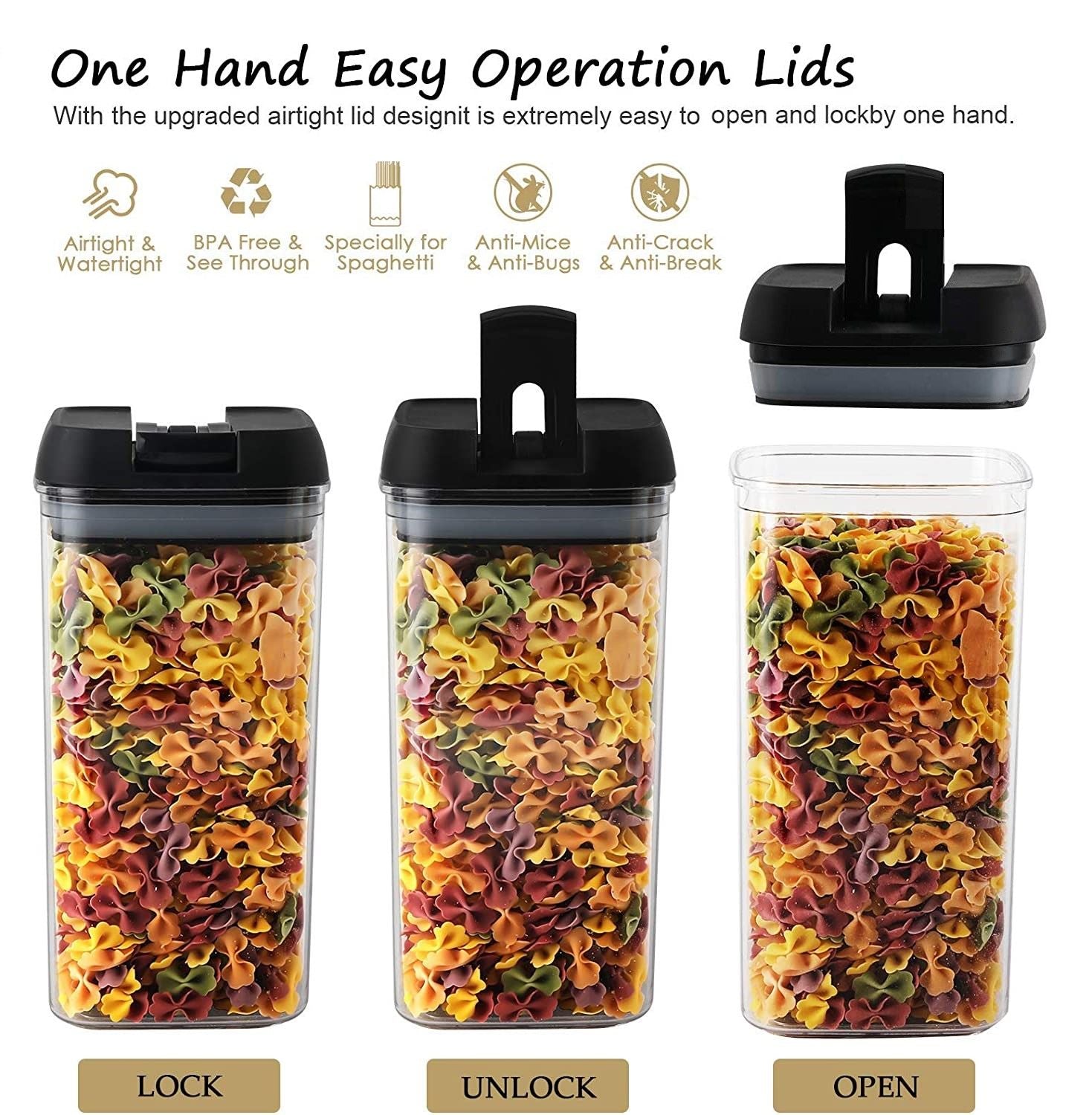 7 Pieces Airtight Food Storage BPA Free with Easy Lock Black Lids and Labels