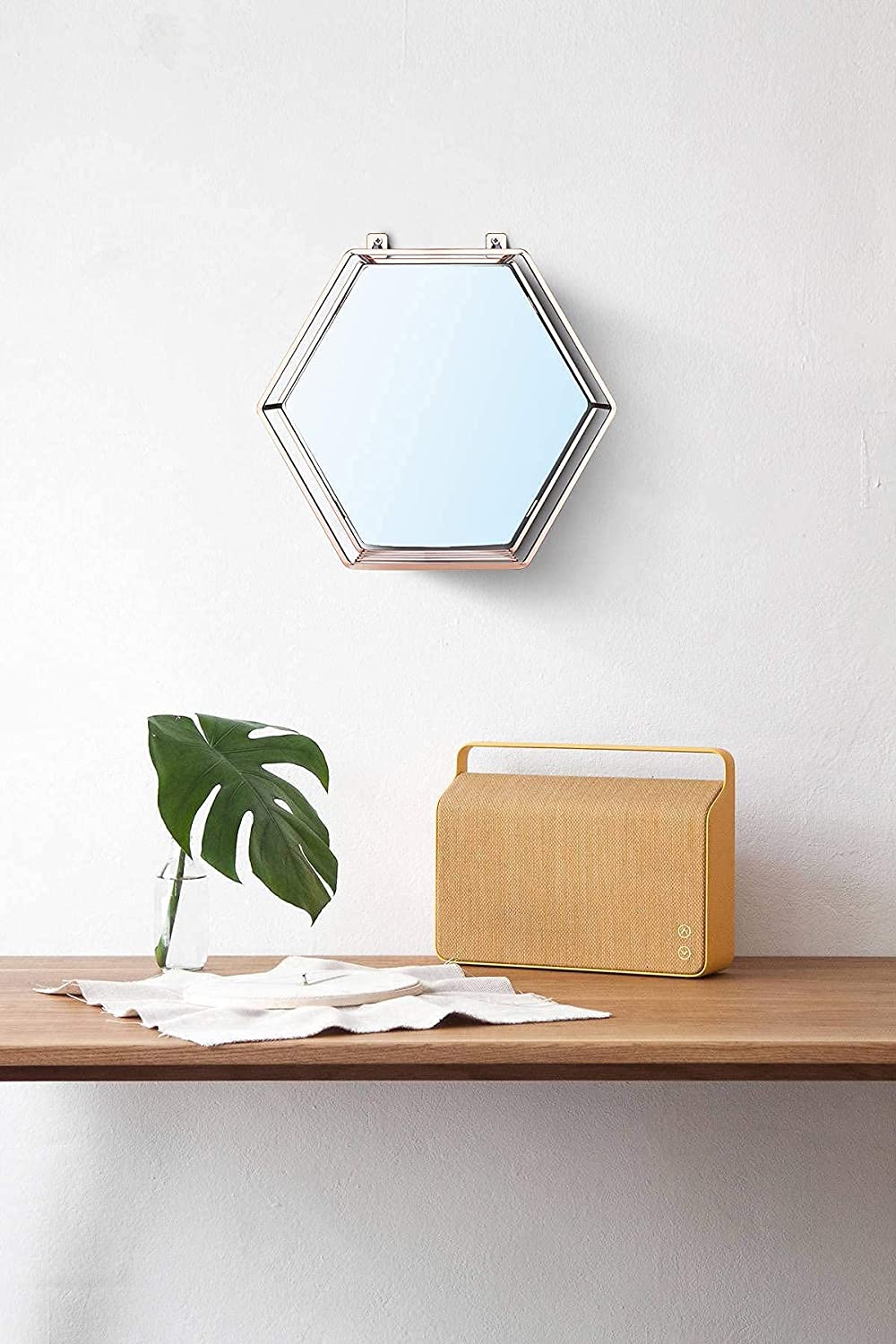 Hexagon Hanging Mirror Rose Gold Colour