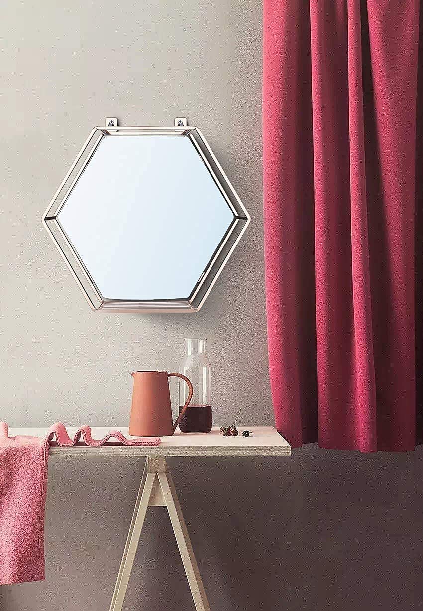 Hexagon Hanging Mirror Rose Gold Colour