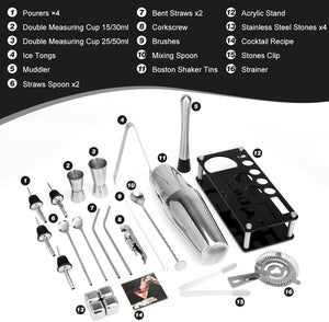 Cocktail Shaker Set Stainless Steel Professional Bar Tools Drink Mixing 23-Piece