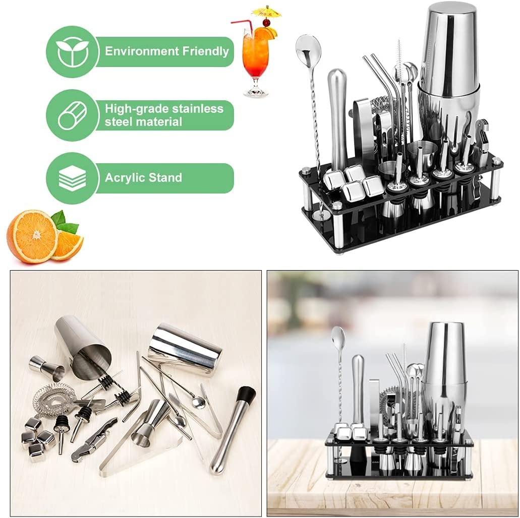 Cocktail Shaker Set Stainless Steel Professional Bar Tools Drink Mixing 23-Piece