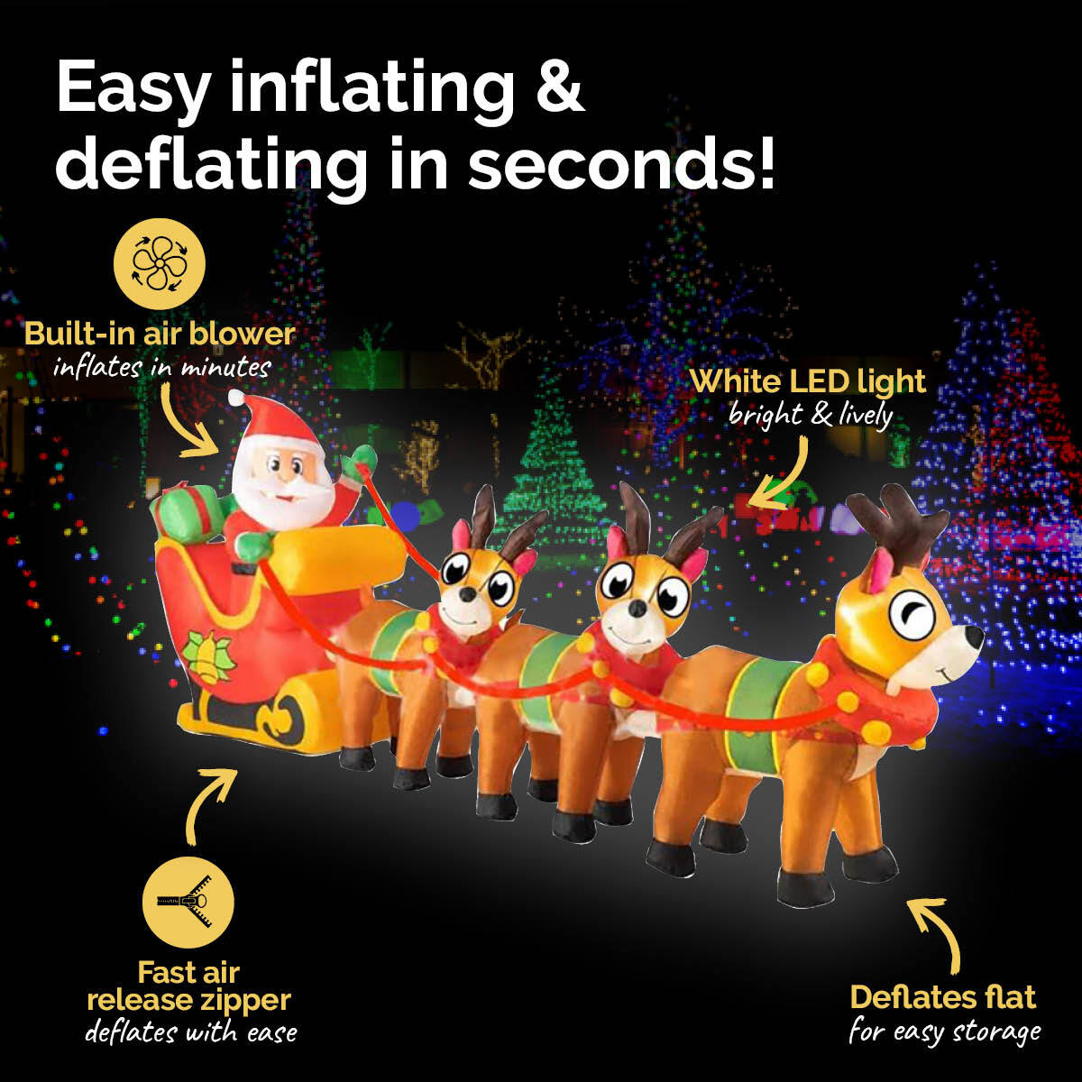 2.9m Santa Reindeers & Sleigh Built-In Blower LED Lighting