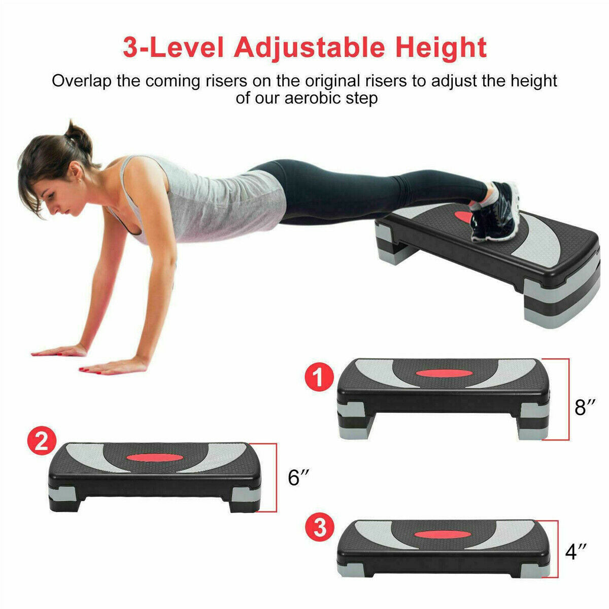 Exercise stepper aerobic gym step fitness training workout adjustable 3  Levels
